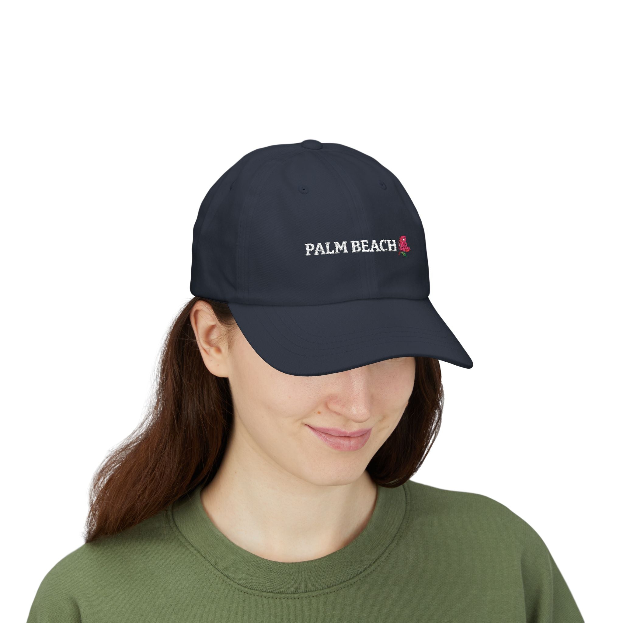 Palm Beach Script with Pink Bougainvillea Embroidery - Coastal Cap by Laura Trevey, embroidered hat (view 8)