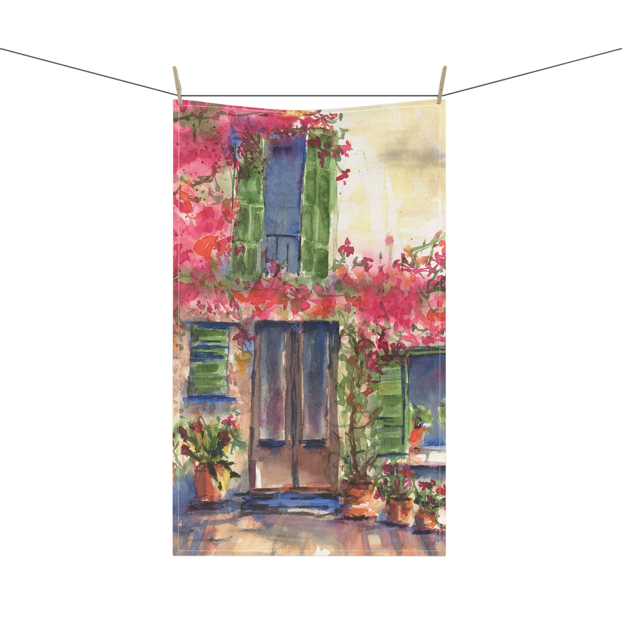 Mallorca Tea Towel Valldemossa Bougainvillea Kitchen Towel by Laura Trevey