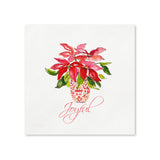 Joyful Poinsettia Christmas Cocktail Napkins | Watercolor Holiday Paper Napkins