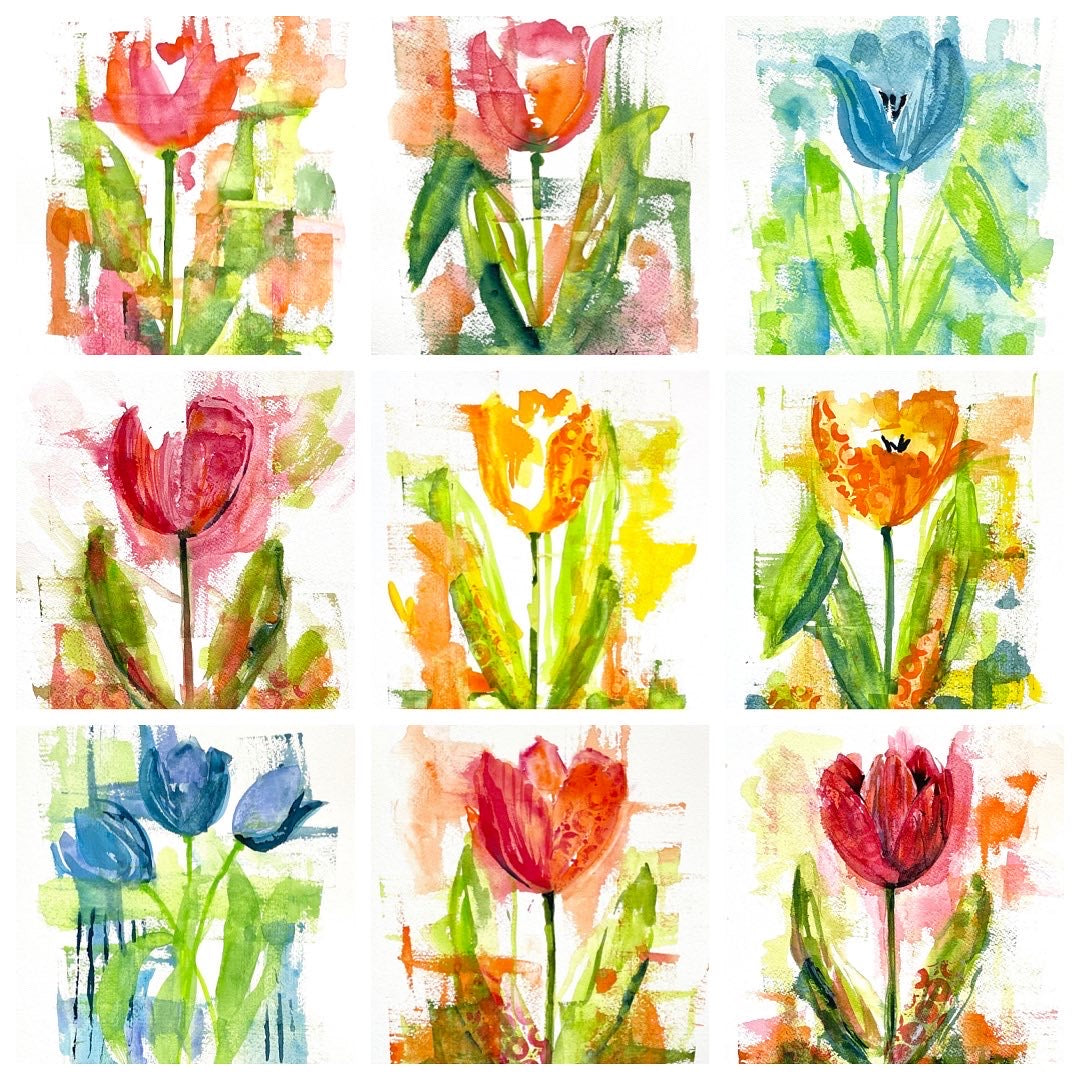 Tulip 9x11 Abstract Watercolor Original Painting