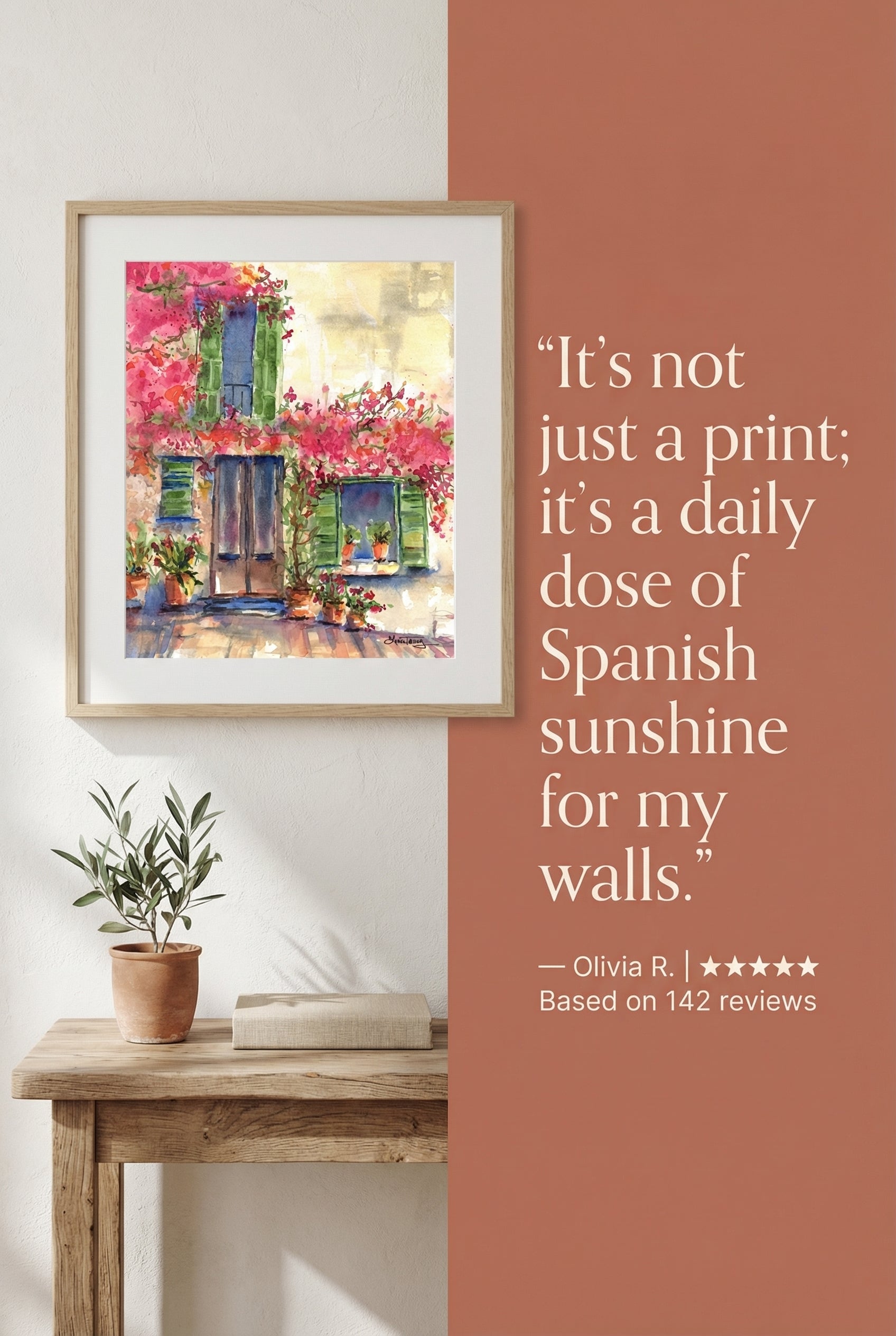 Pink Bougainvillea Valldemossa, Mallorca Watercolor Giclee Print by Laura Trevey (view 3)