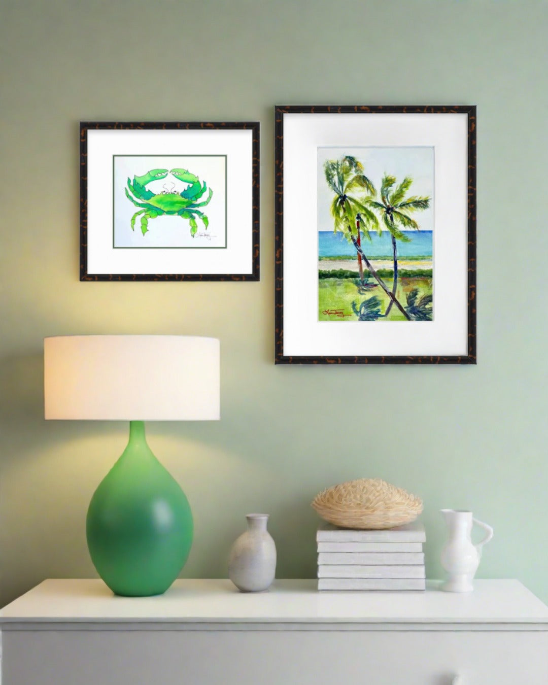 9x11 Turquoise Green Crab Original Coastal Watercolor Painting by Laura Trevey (view 5)