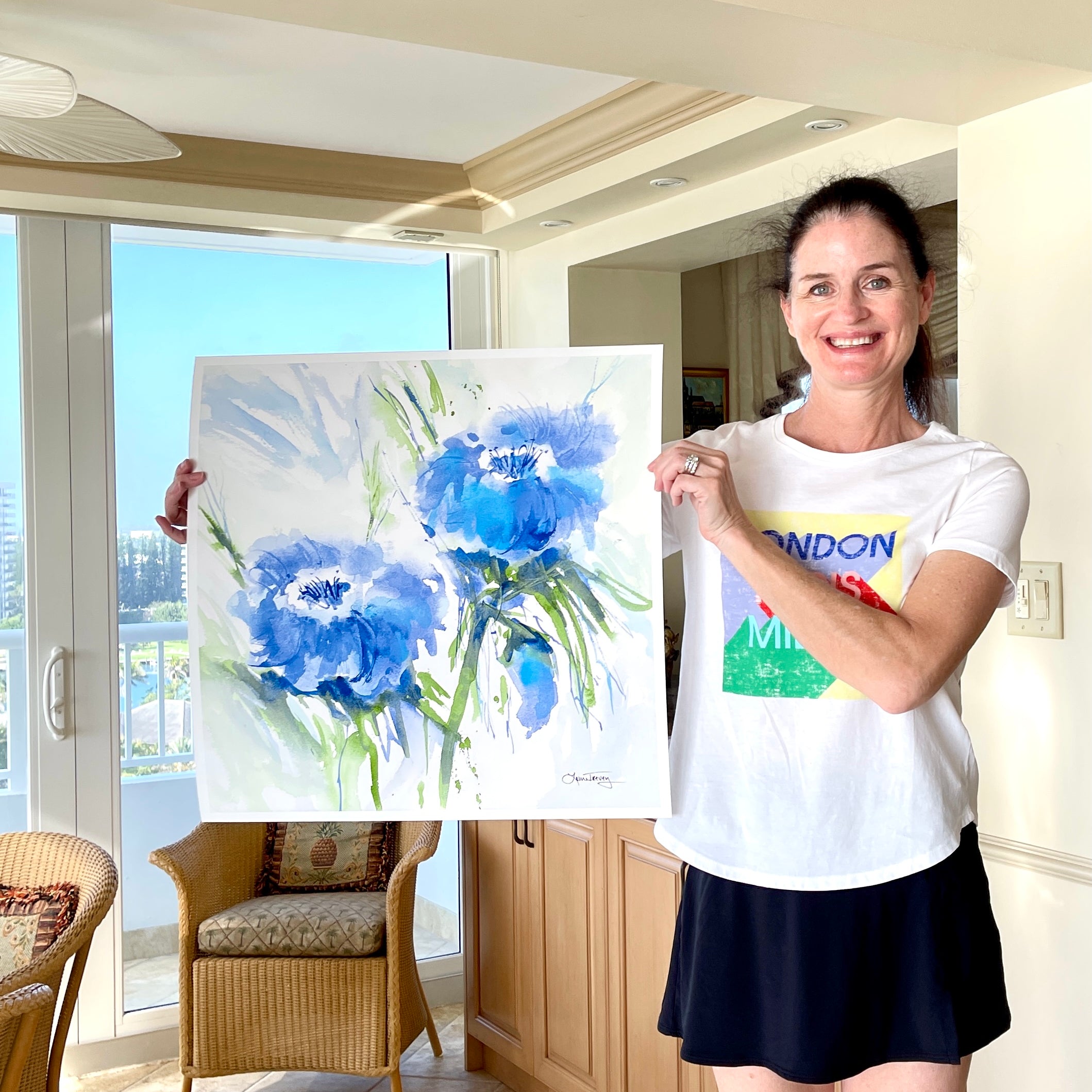 Blue Blossoms II Watercolor Giclee Print by Laura Trevey