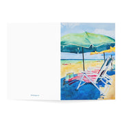 Beach Days watercolor greeting card, opened flat showing front and back cover