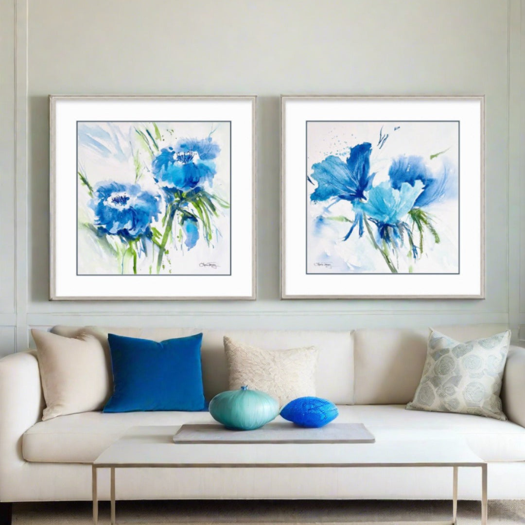 Blue Blossoms II Watercolor Giclee Print by Laura Trevey (view 2)