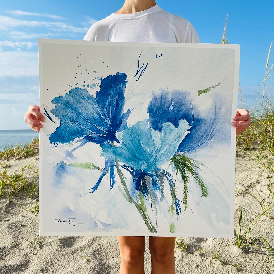 Pair of Blue Blossoms Watercolor Giclee Prints by Laura Trevey (view 4)