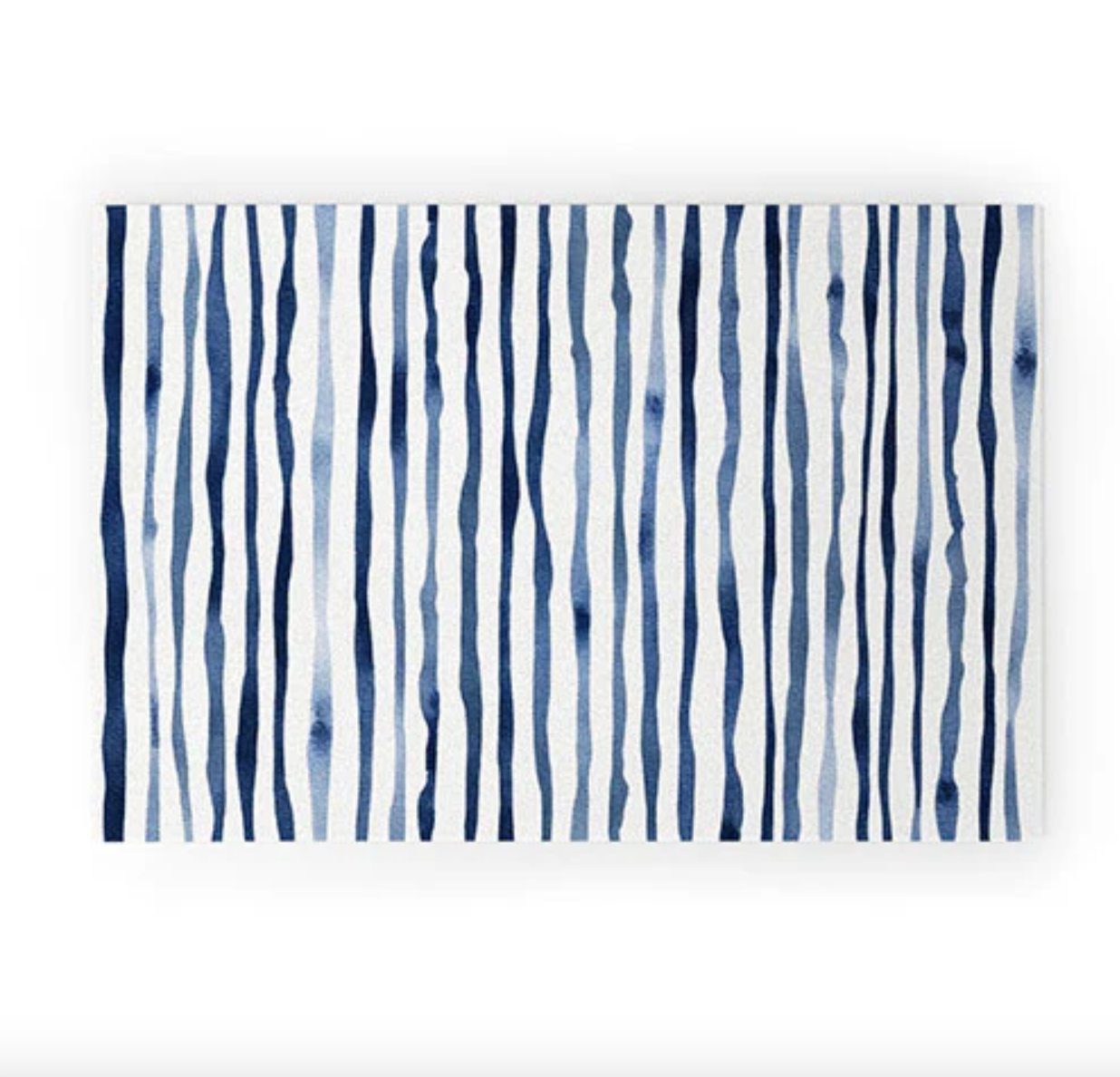 Blue and White Watercolor Stripe Welcome Mat