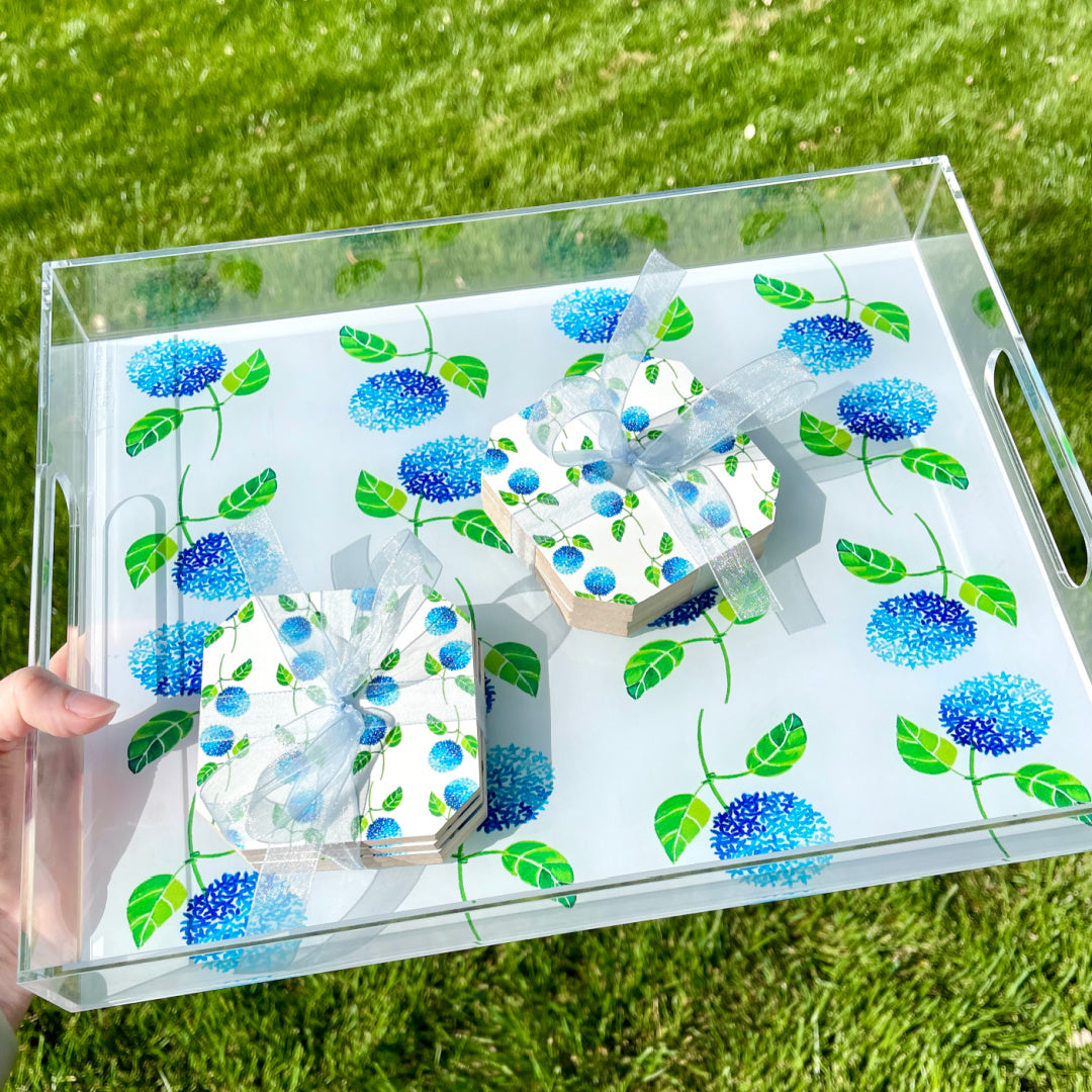 Blue Hydrangea Acrylic Tray