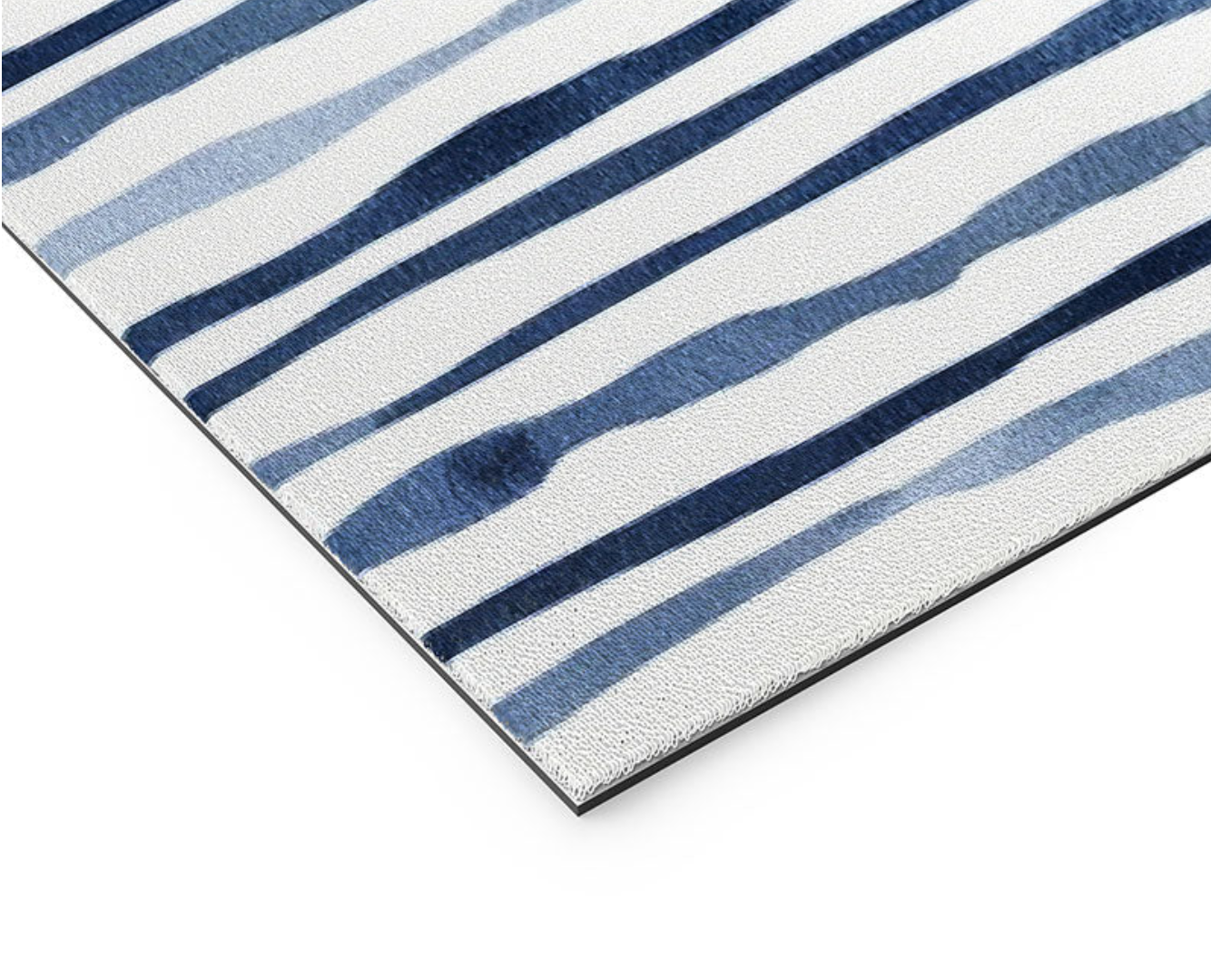 Blue and White Watercolor Stripe Welcome Mat