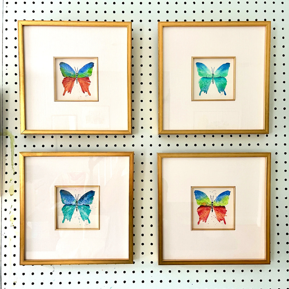 Framed Blue Green Butterfly III Watercolor by Laura Trevey (view 2)