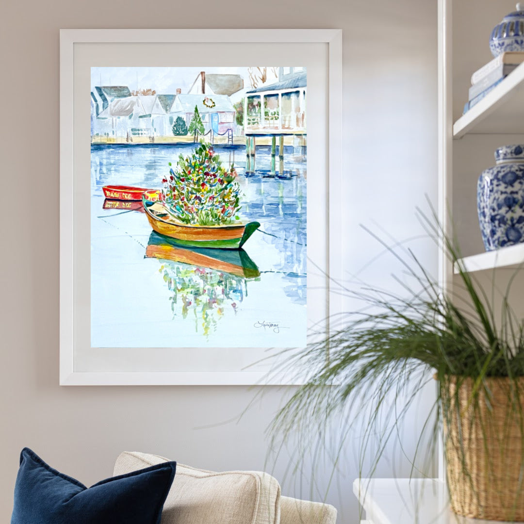 Christmas on Nantucket Watercolor Giclee Print by Laura Trevey (view 2)