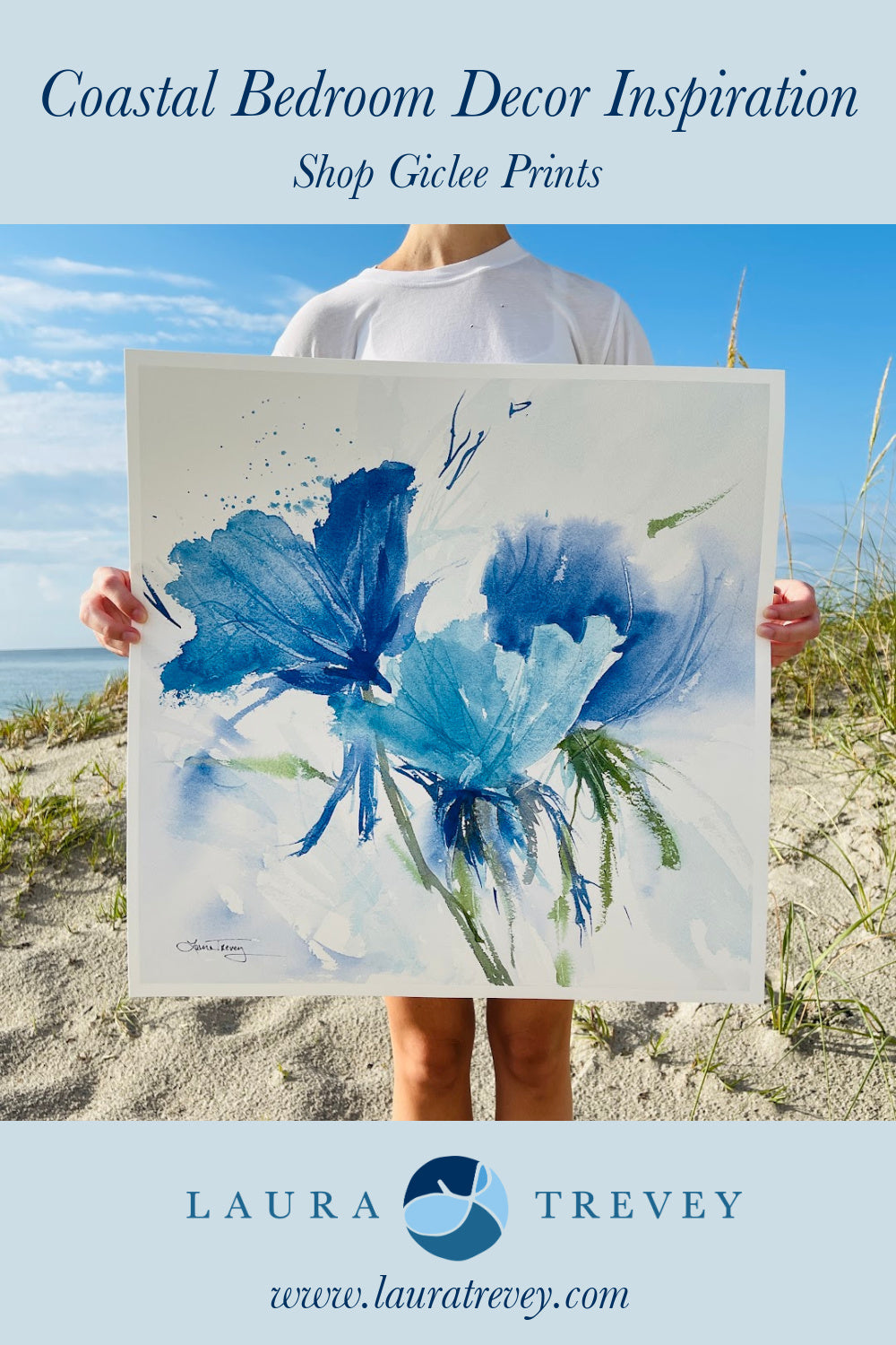 Pair of Blue Blossoms Watercolor Giclee Prints