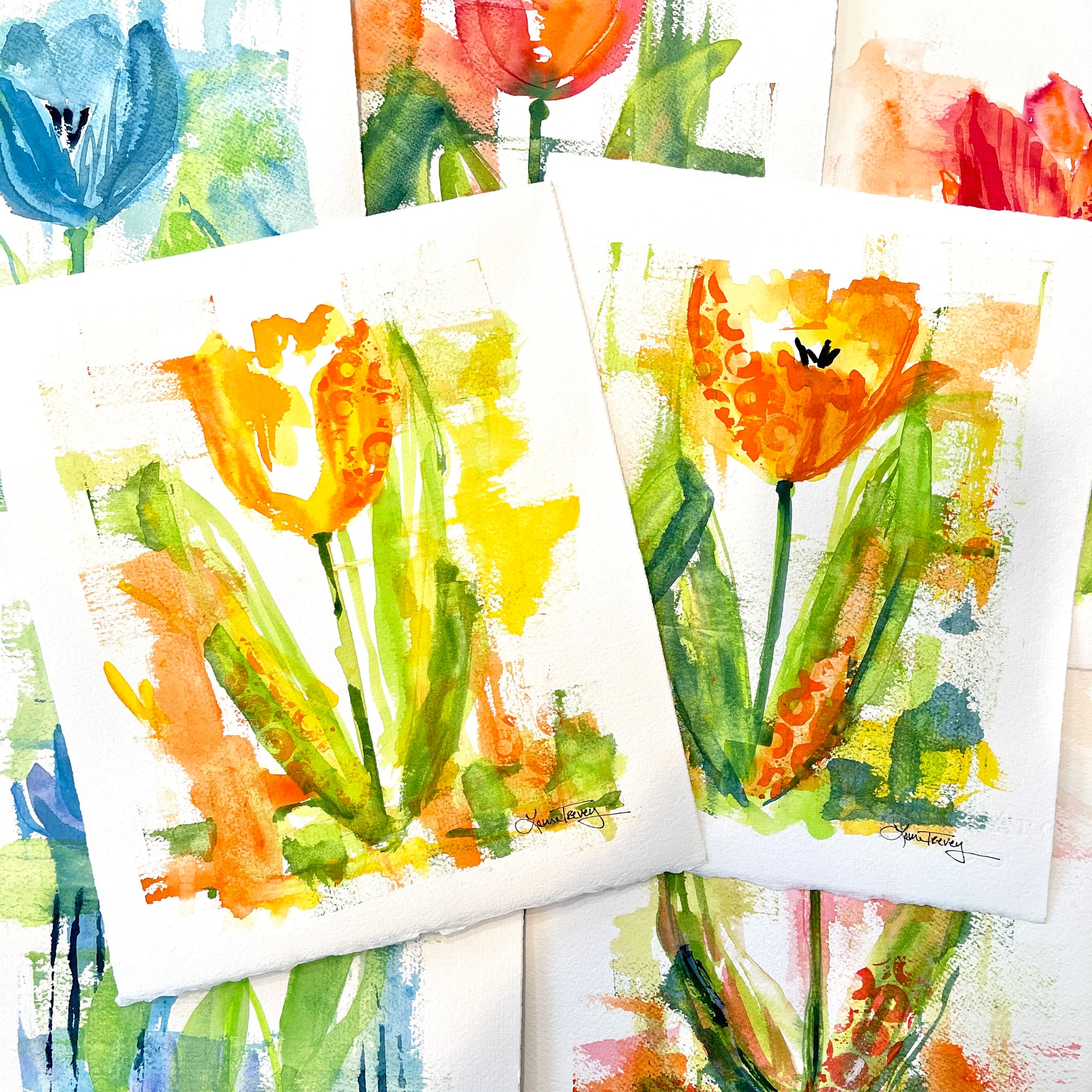 Tulip 9x11 Abstract Watercolor Original Painting