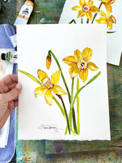 Daffodil Watercolor Painting 8x10