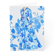 Elegant Lady in Blue Birthday Card, blue floral fashion watercolor folded card by Laura Trevey
