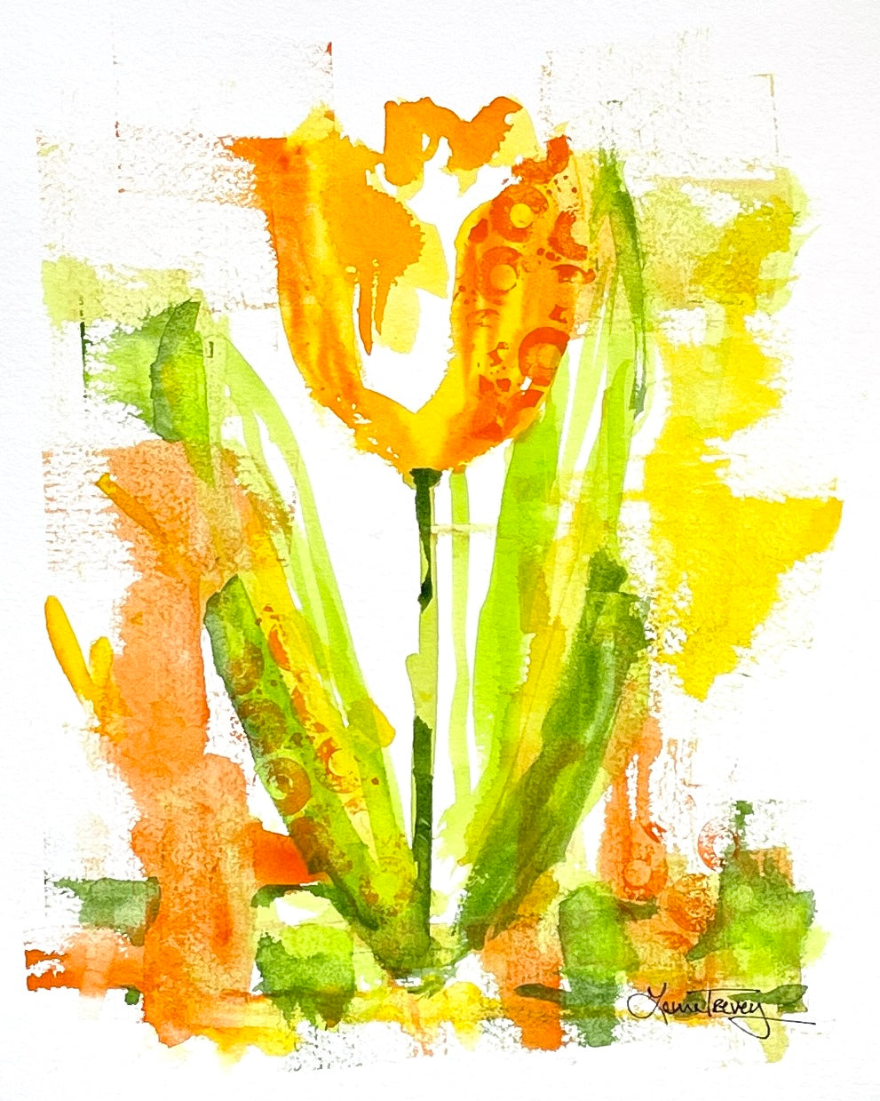 Tulips 9x11 Abstract Watercolor Original Painting