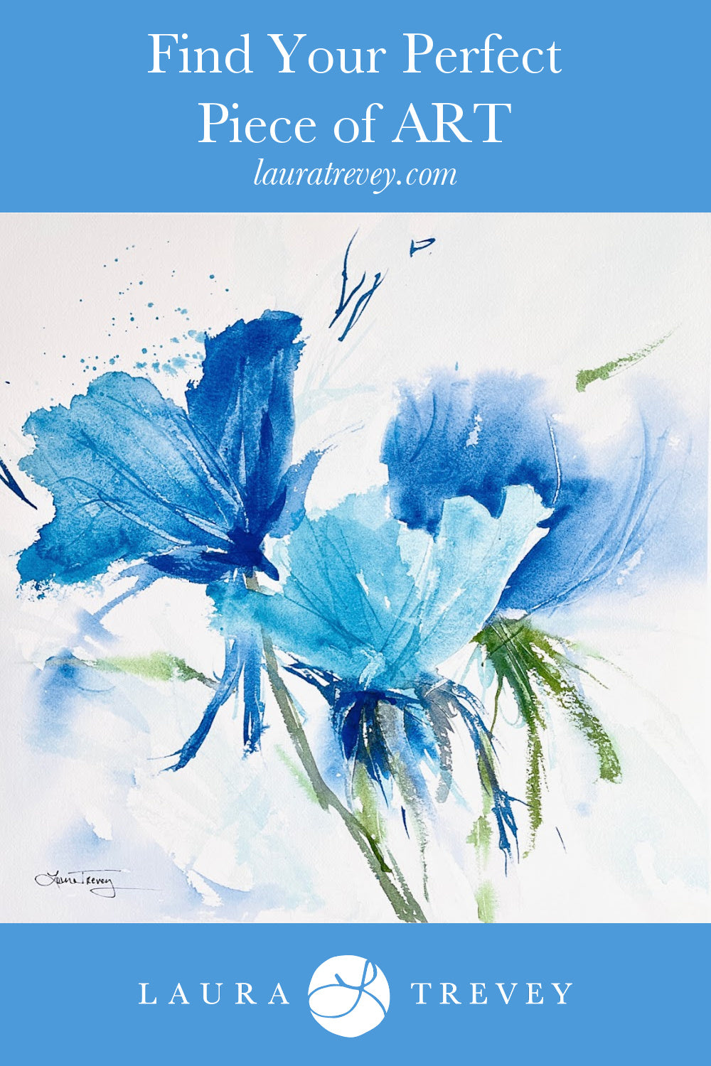 Pair of Blue Blossoms Watercolor Giclee Prints by Laura Trevey (view 6)