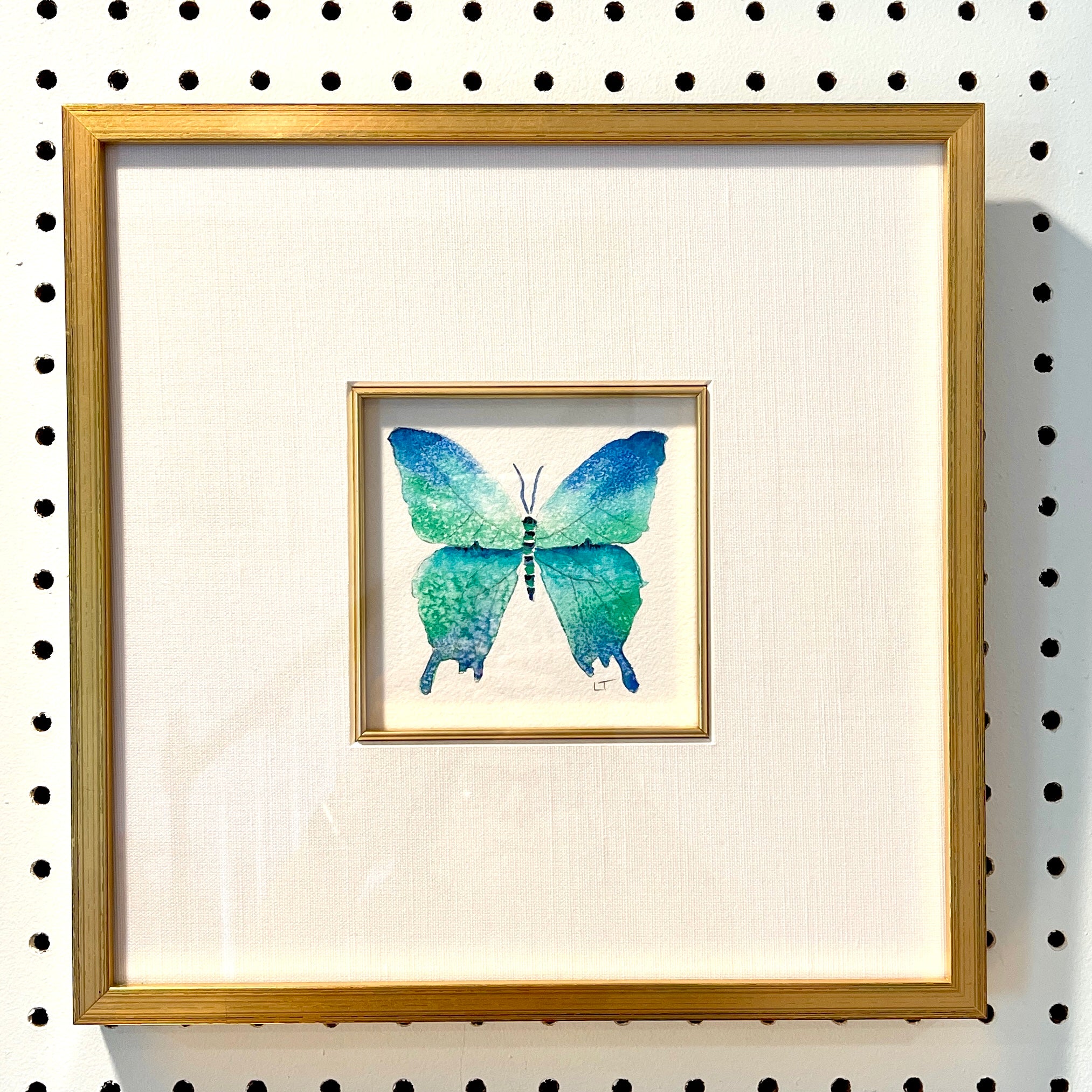 Framed Blue Green Butterfly IV Watercolor by Laura Trevey