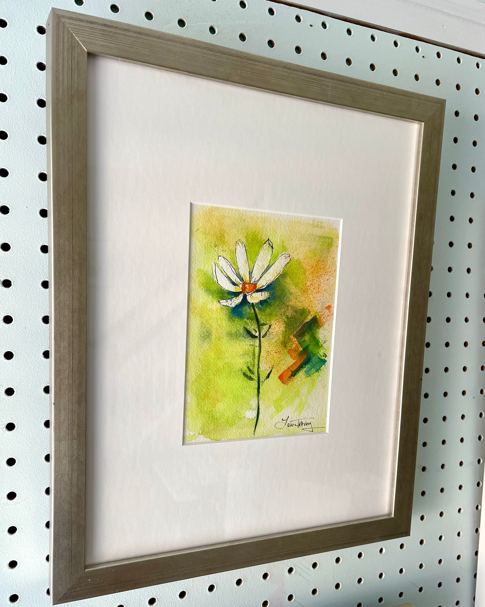 Single Daisy Framed 12x15 Original Artwork