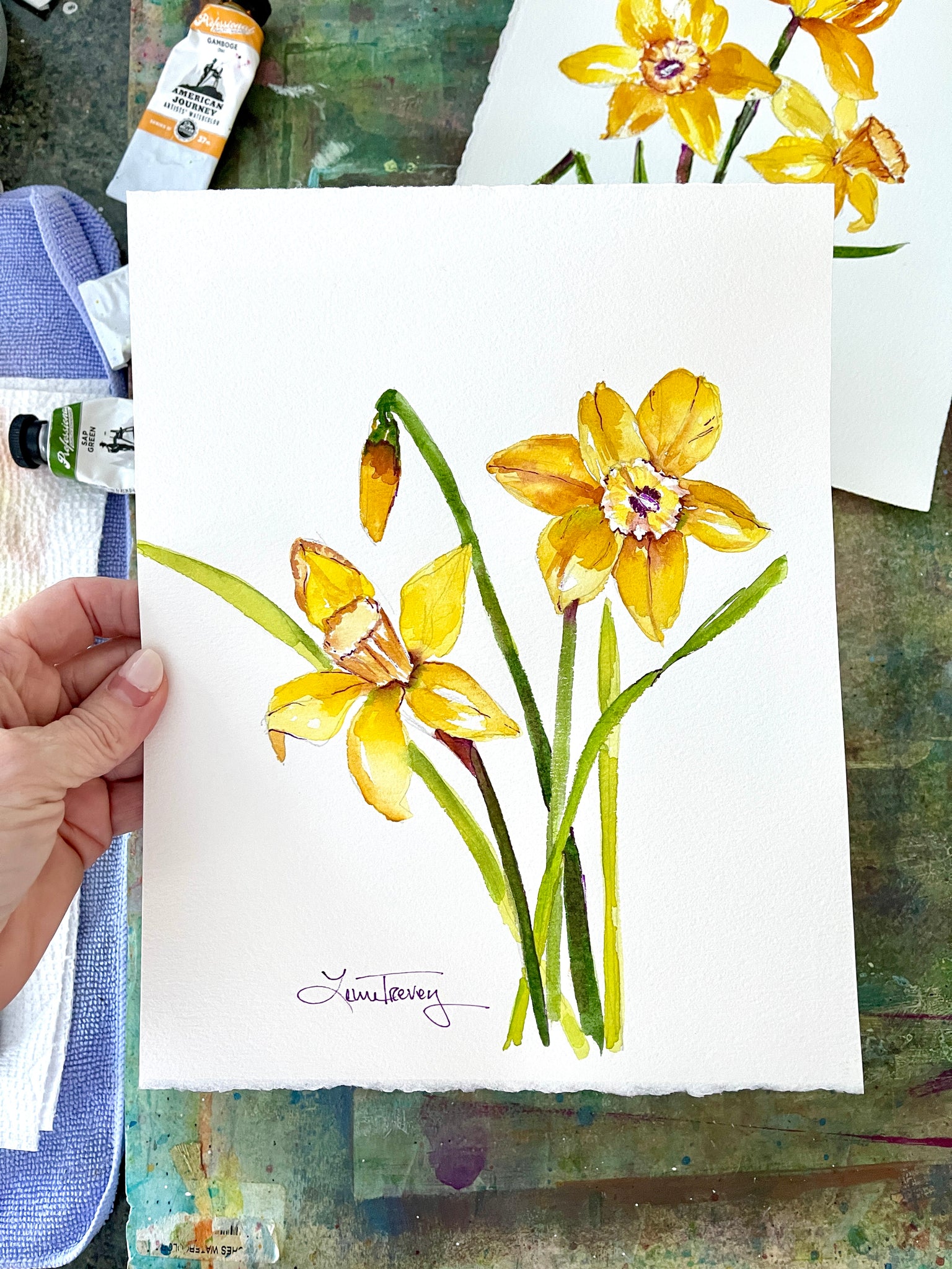 Daffodils 8x10 Botanical Watercolor Original Painting