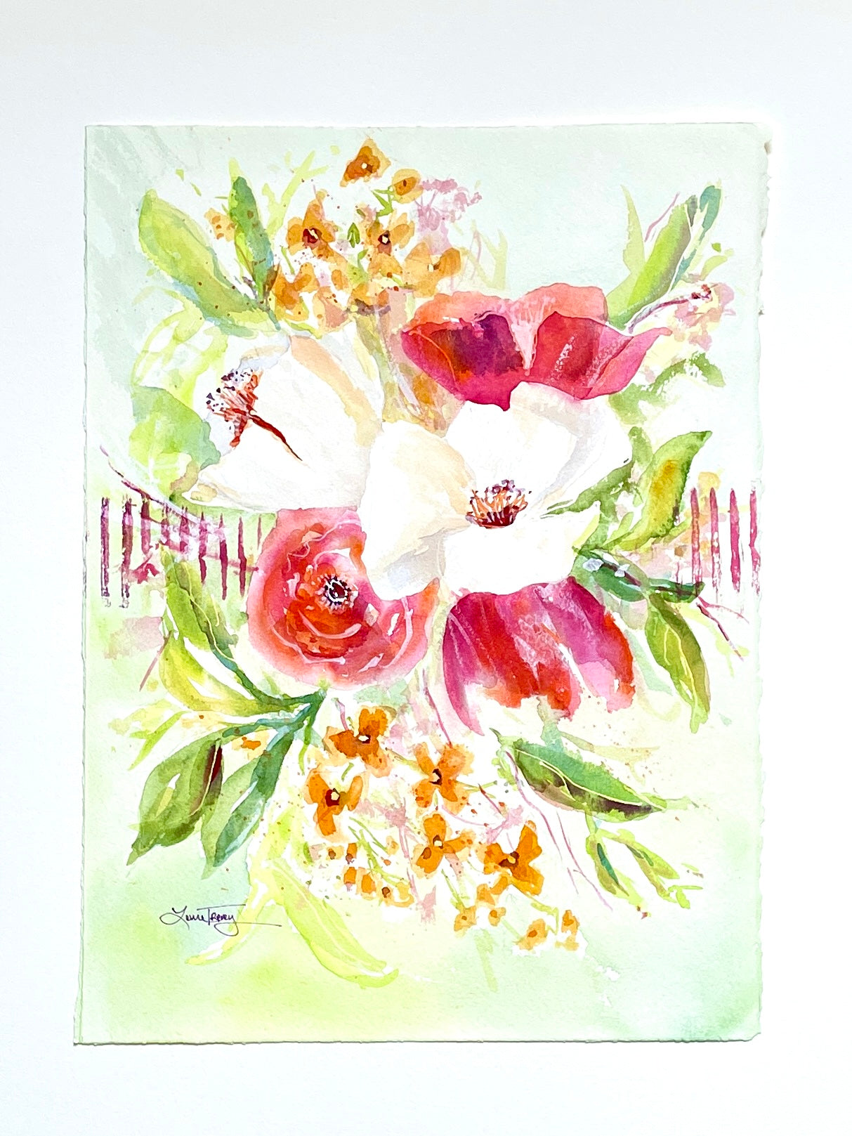11x15 Garden Delight Original Floral Watercolor Painting by Laura Trevey (view 4)