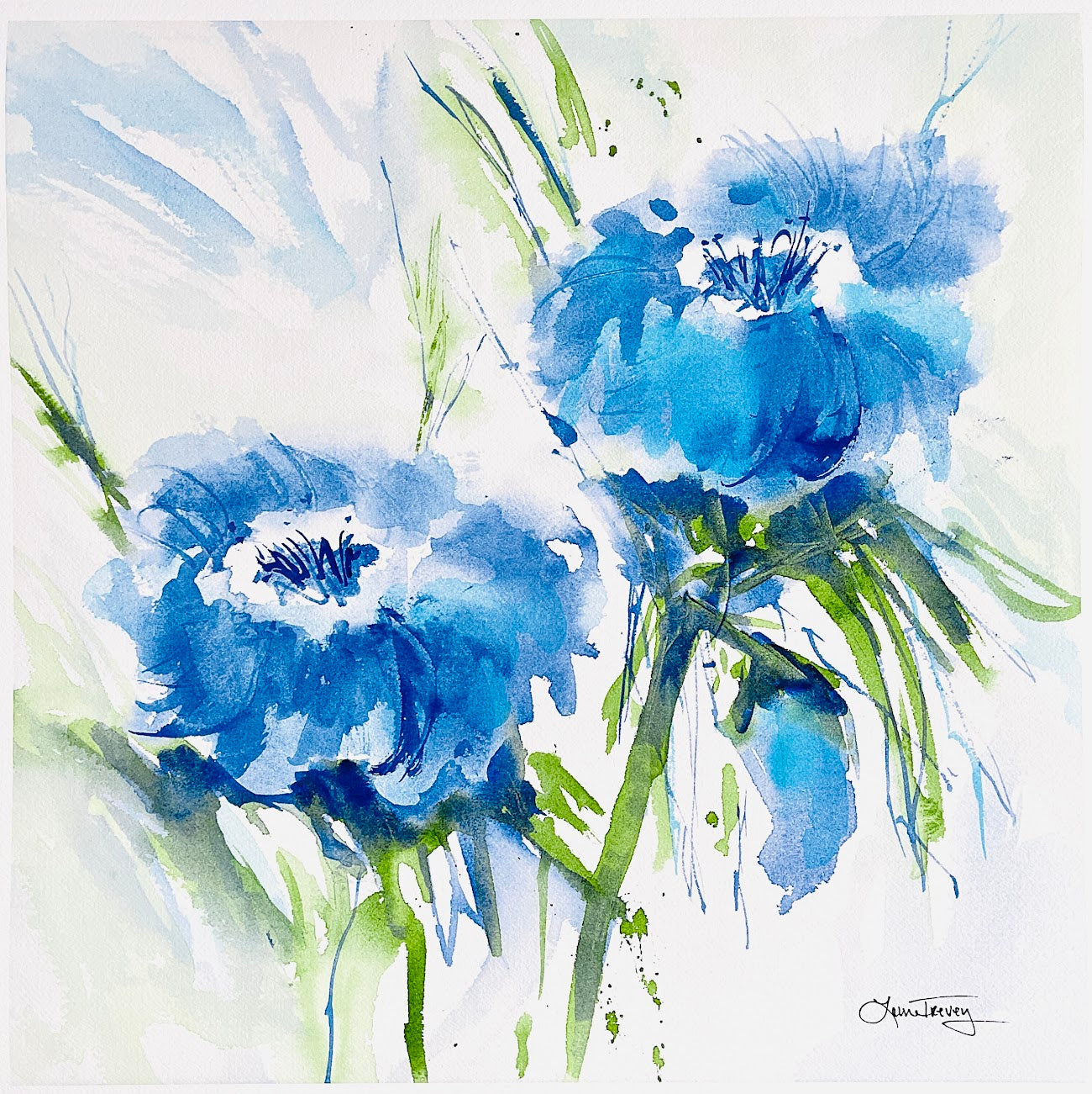 Pair of Blue Blossoms Watercolor Giclee Prints by Laura Trevey (view 7)