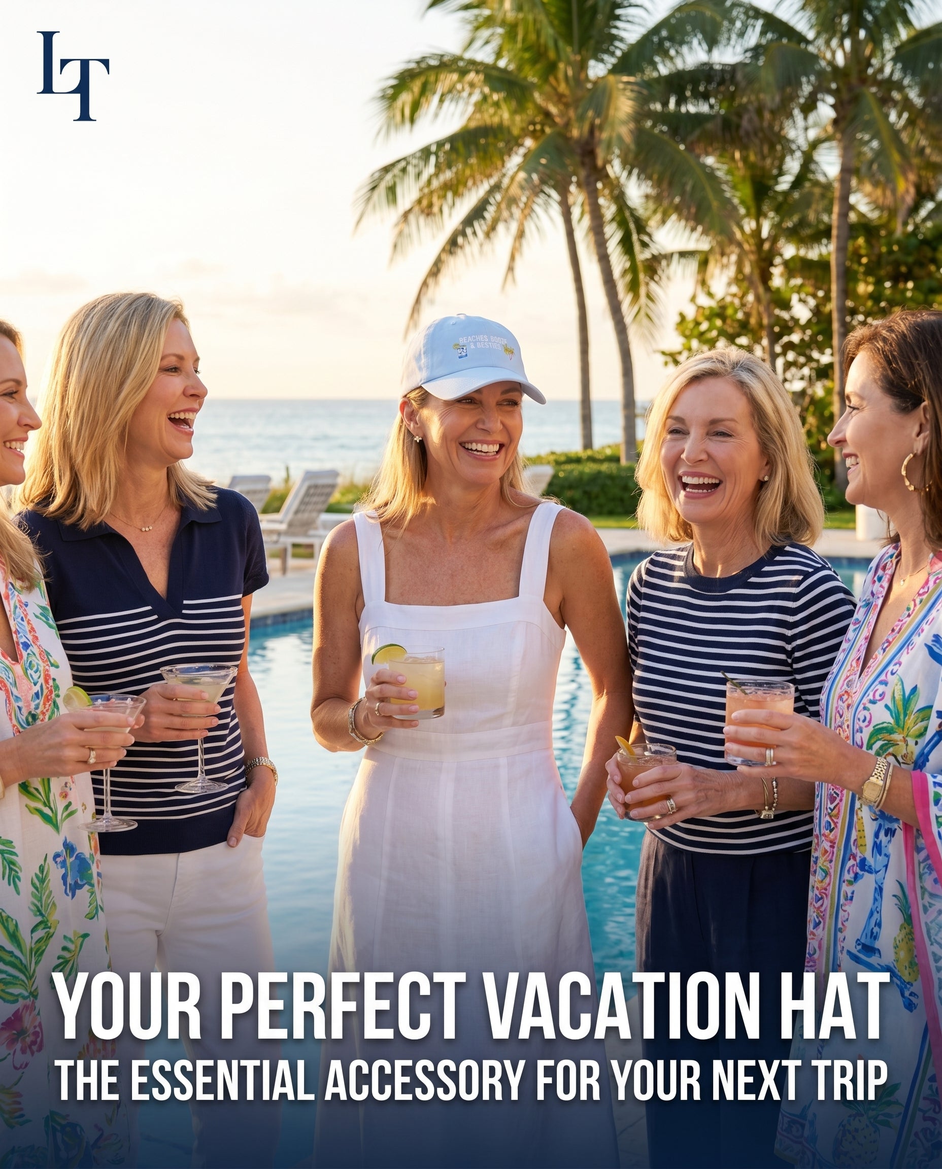Beaches, Booze & Besties Coastal Baseball Cap by Laura Trevey, embroidered hat (view 2)