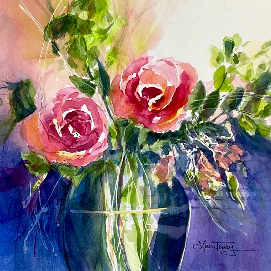 10x10 Heirloom Rose Floral Original Watercolor Painting by Laura Trevey