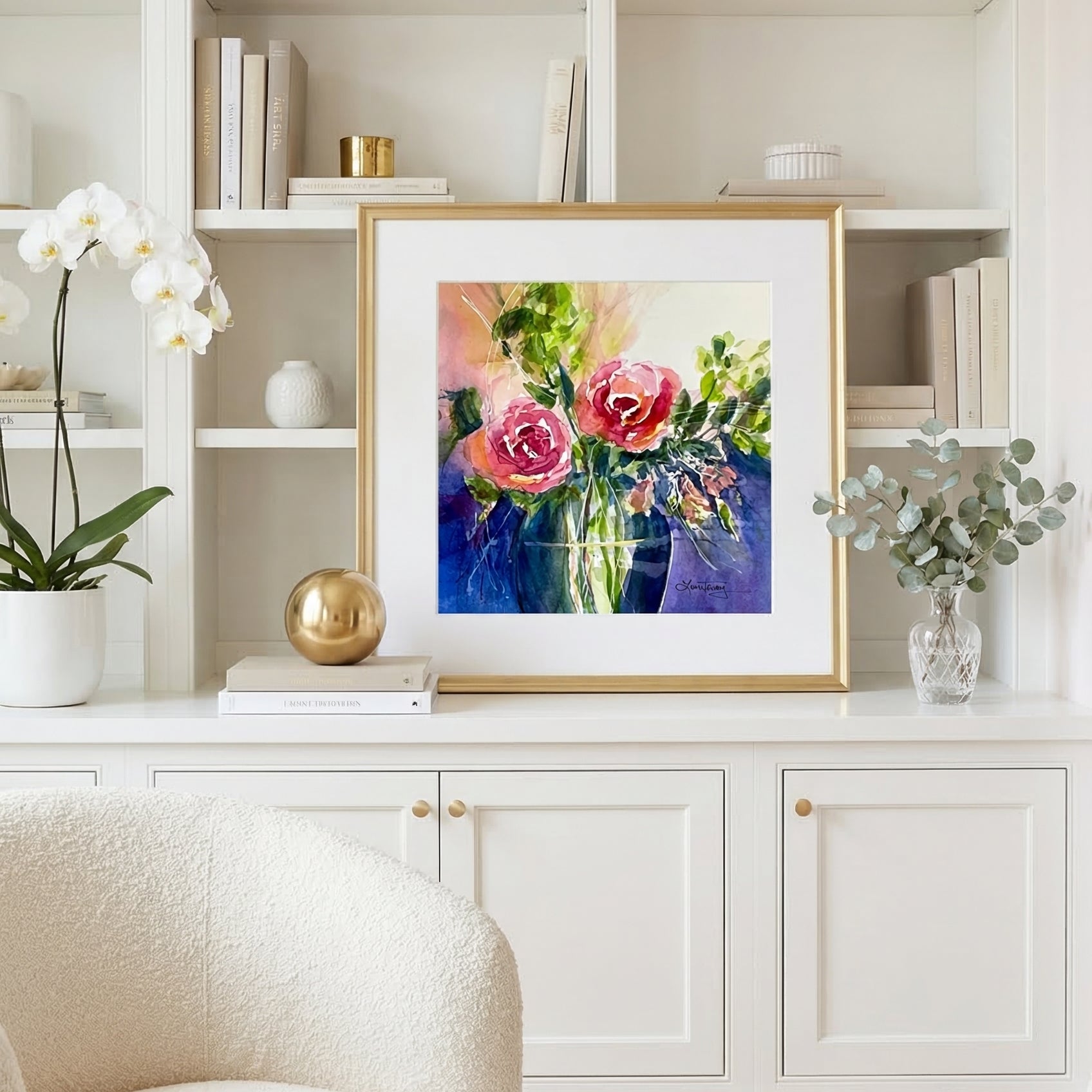 10x10 Heirloom Rose Floral Original Watercolor Painting by Laura Trevey (view 2)