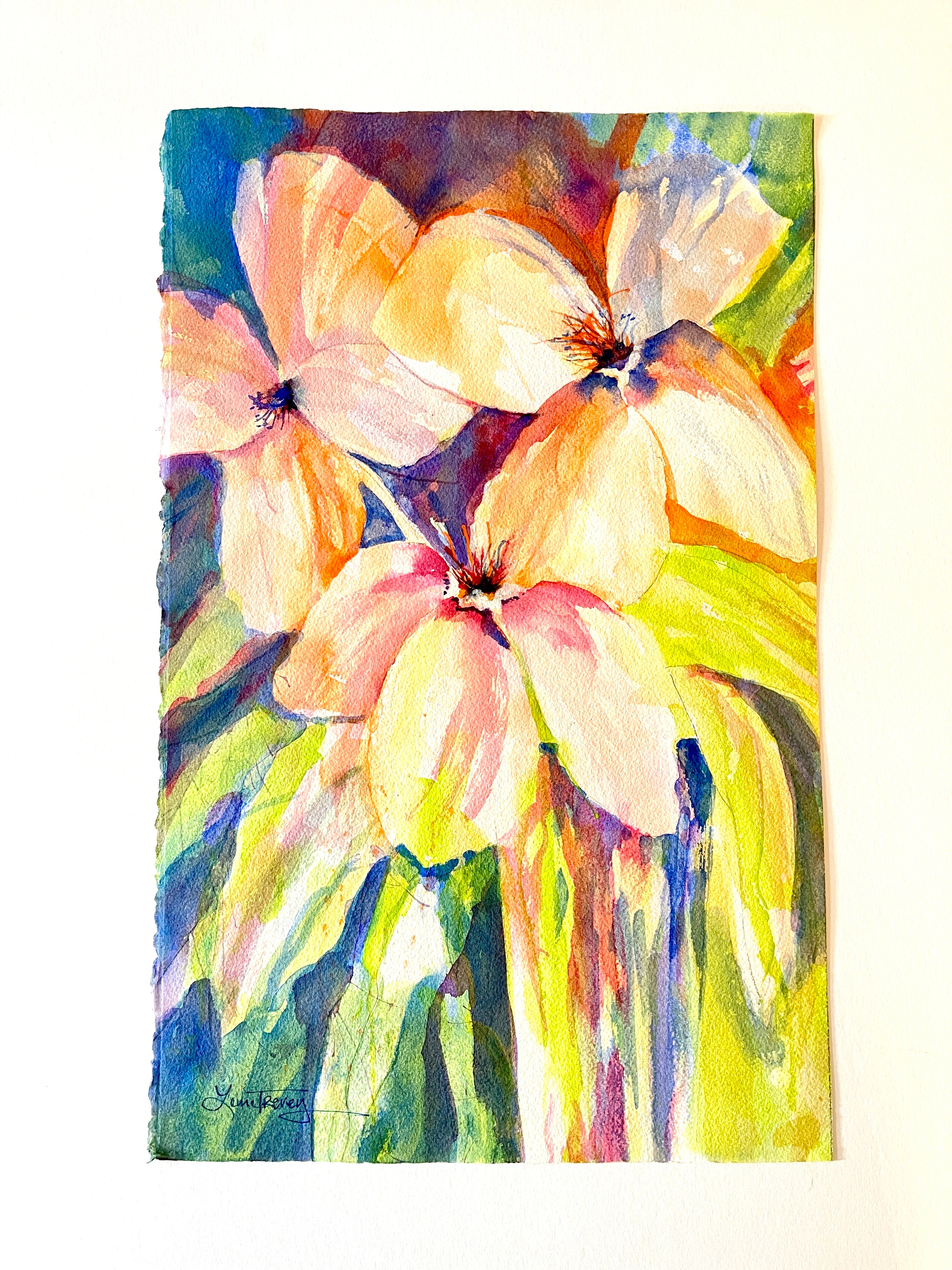 Hope II Abstract Floral Watercolor 10x16 by Laura Trevey