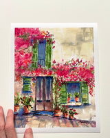 Pink Bougainvillea Valldemossa, Mallorca Watercolor Giclee Print