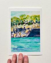 Palma Mallorca Cliffs & Sea - Vibrant Watercolor Giclée Print by Laura Trevey (view 5)