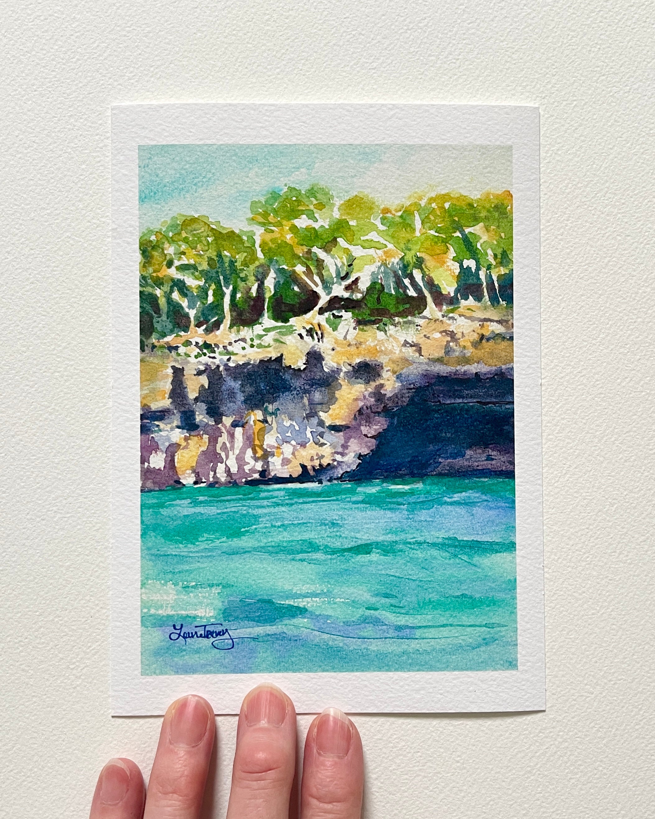 Palma Mallorca Cliffs & Sea - Vibrant Watercolor Giclée Print by Laura Trevey (view 5)
