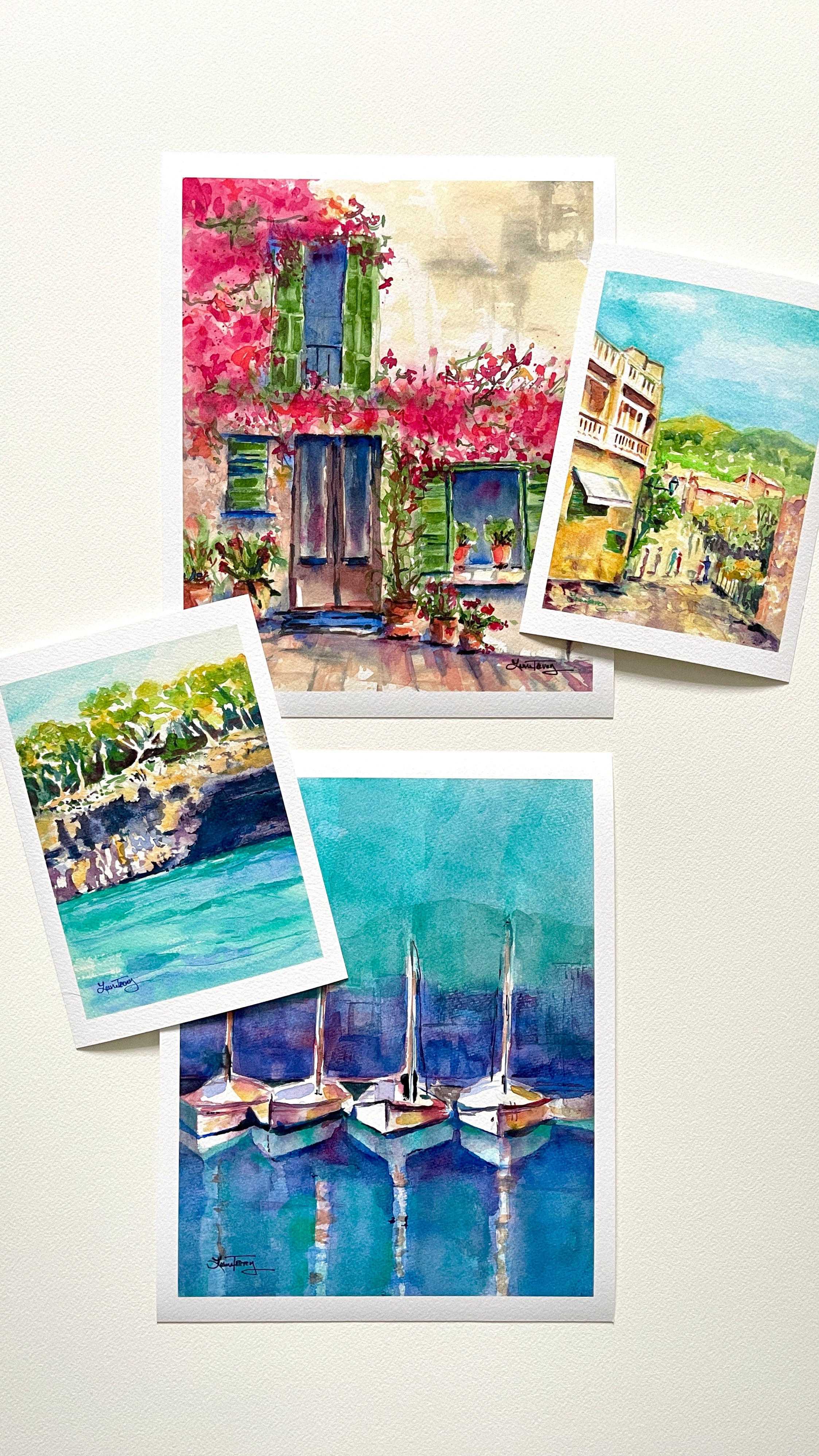 Pink Bougainvillea Valldemossa, Mallorca Watercolor Giclee Print by Laura Trevey (view 6)