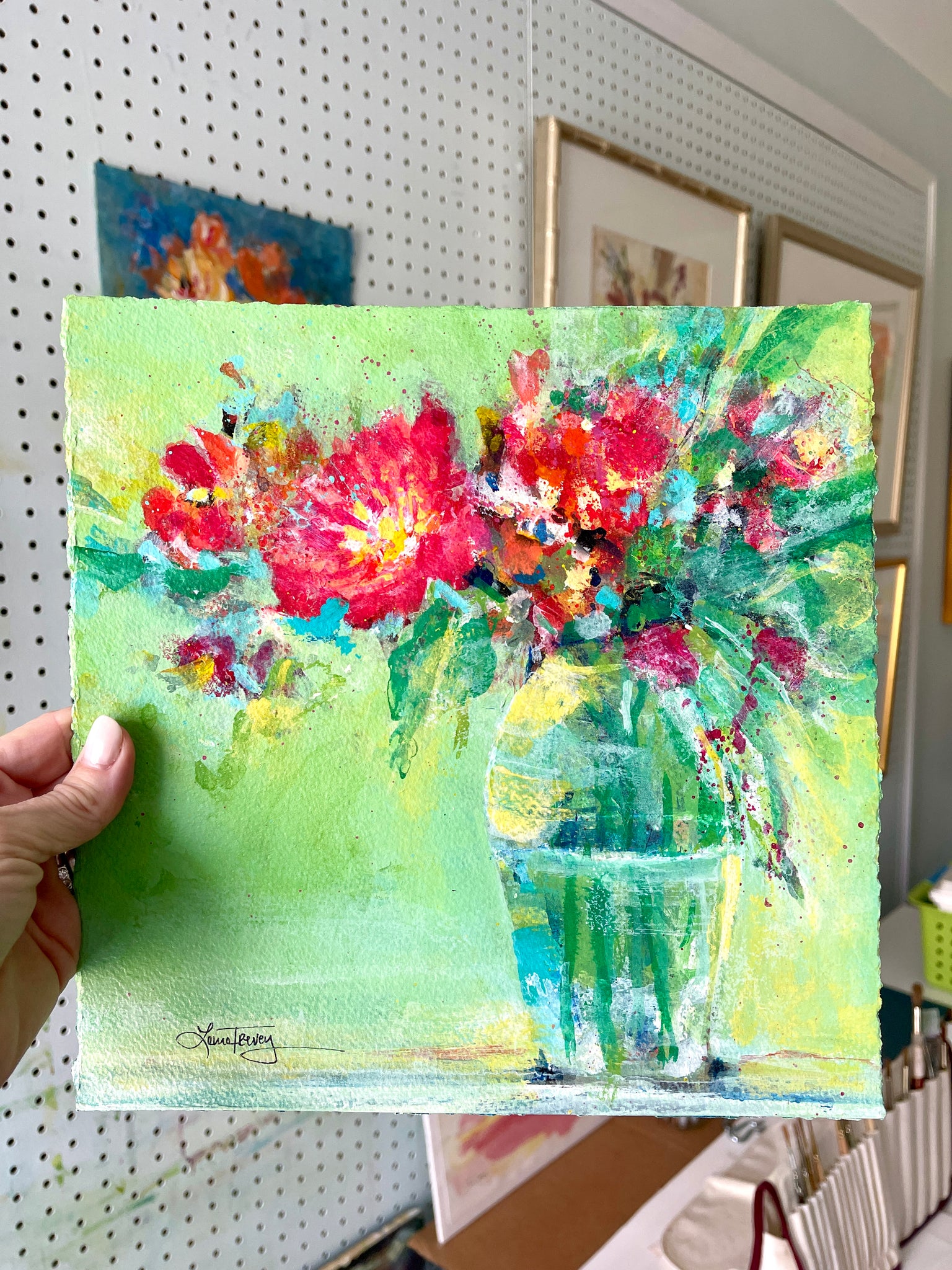 JOY 10x10 Acrylic Floral on Watercolor Paper