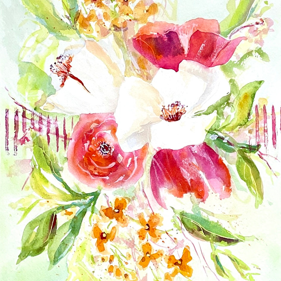 11x15 Garden Delight Original Floral Watercolor Painting by Laura Trevey