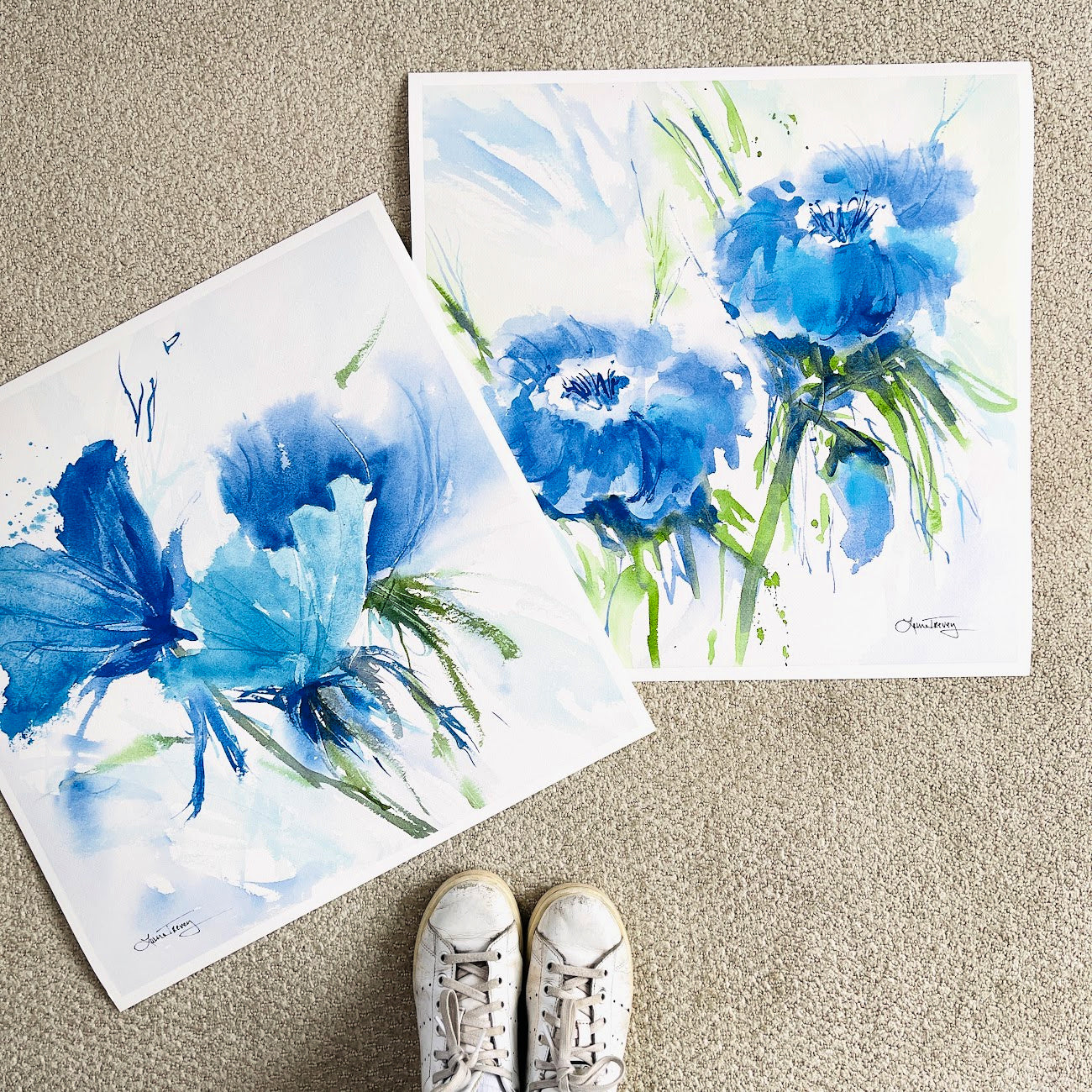 Pair of Blue Blossoms Watercolor Giclee Prints by Laura Trevey (view 2)