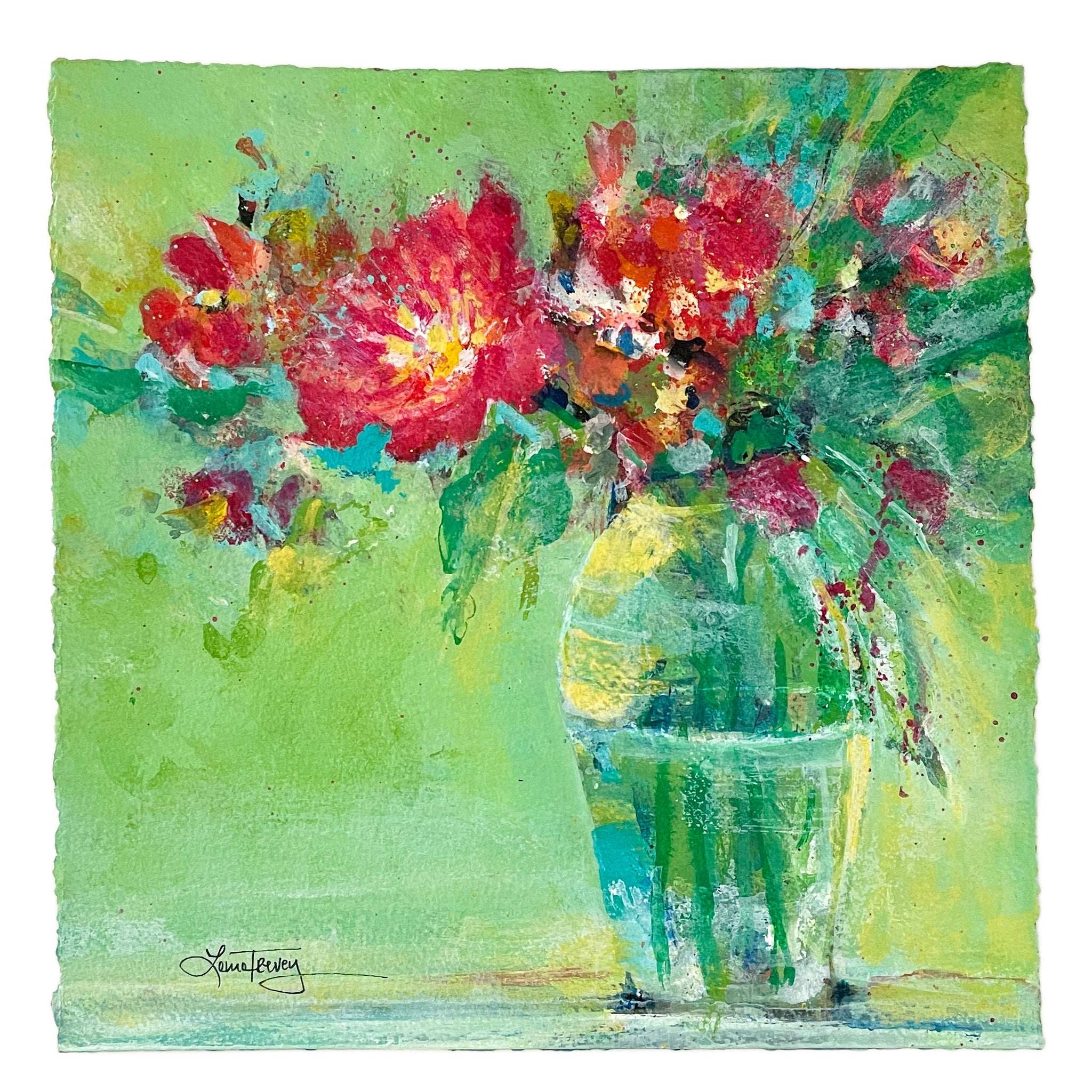 JOY 10x10 Acrylic Floral on Watercolor Paper