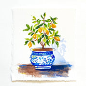 5x6 Sunny Lemon Tree in Chinoiserie Planter - Original Watercolor Painting by Laura Trevey (view 4)