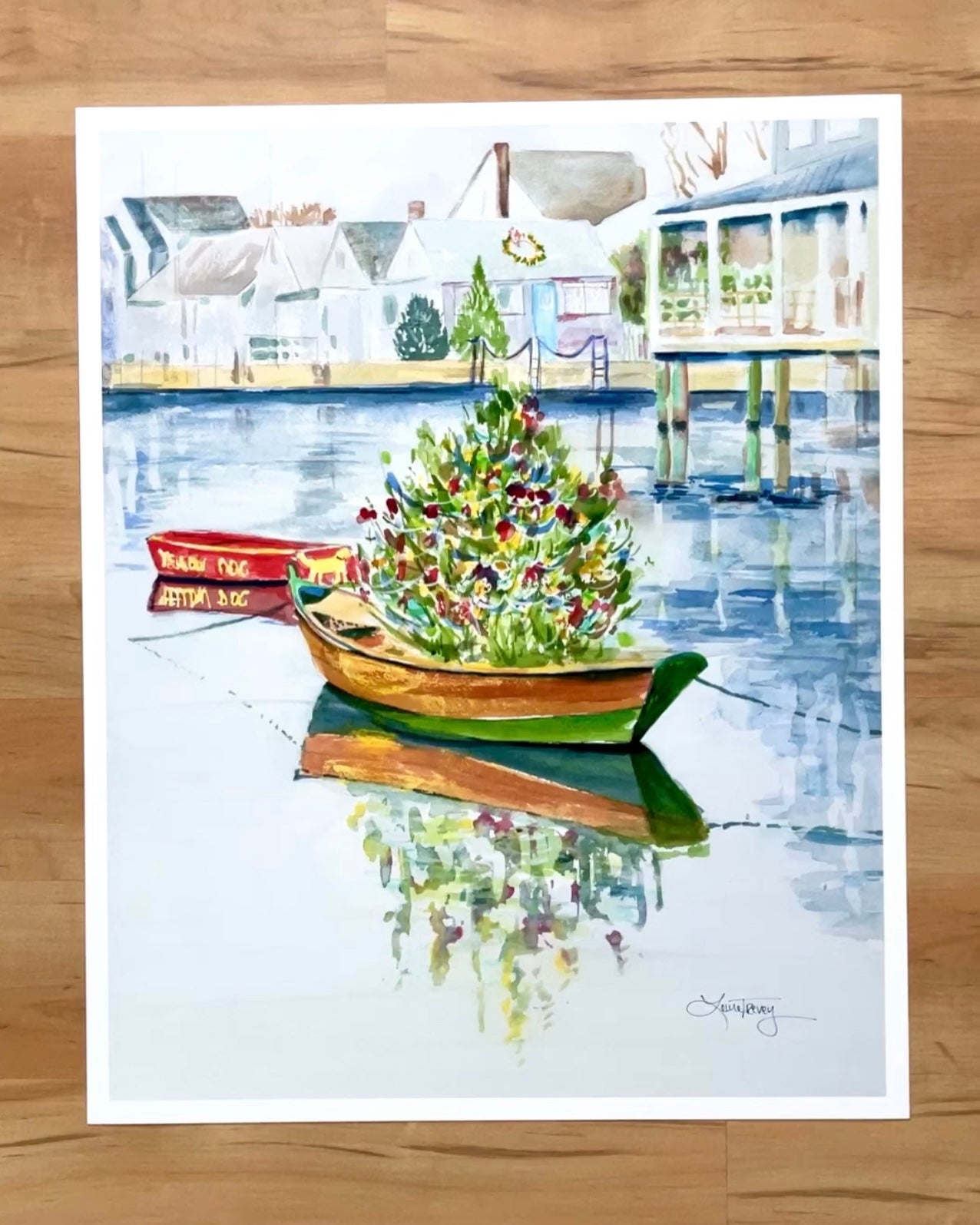 Christmas on Nantucket Watercolor Giclee Print by Laura Trevey (view 3)