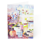 Orchid in a Tea Cup Greeting Card | Blank Inside Folded Card
