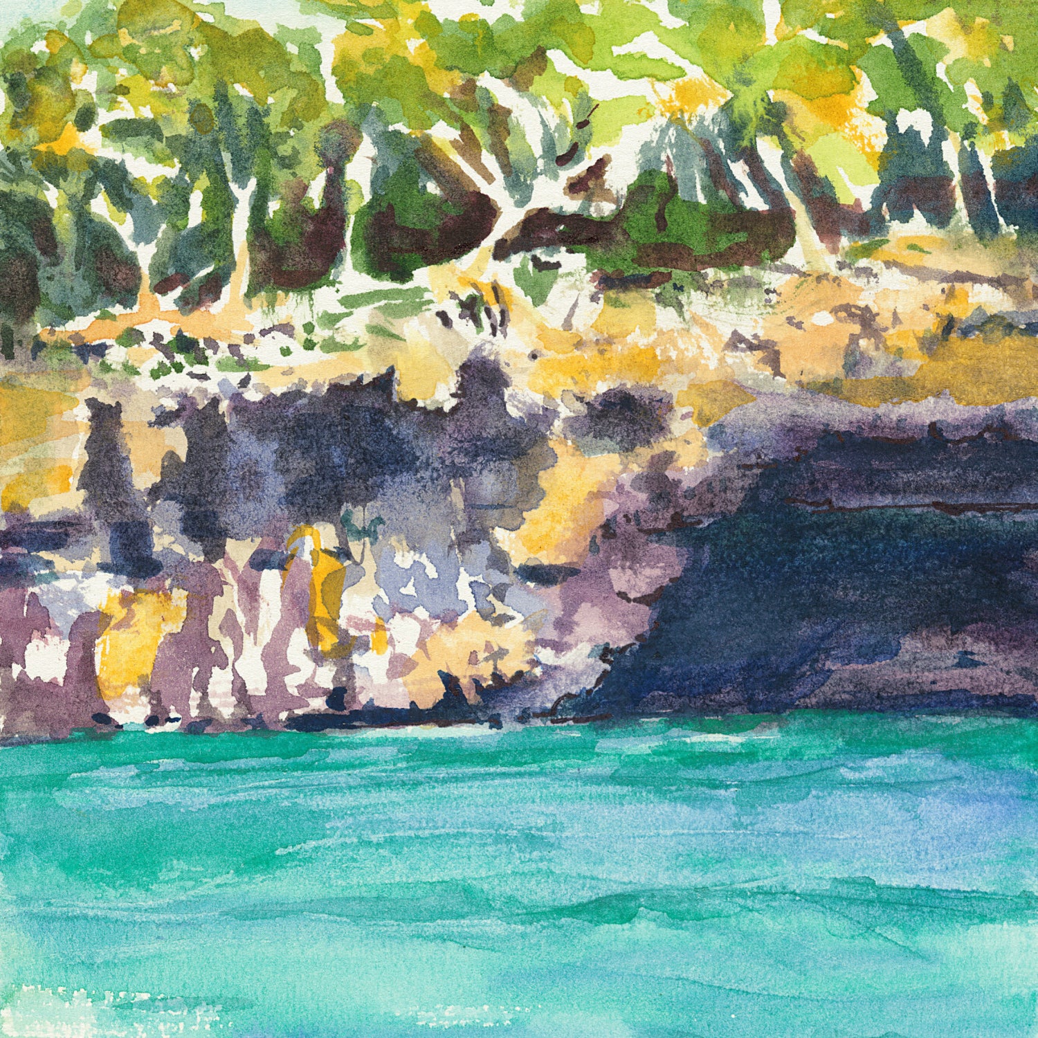 Palma Mallorca Cliffs & Sea - Vibrant Watercolor Giclée Print by Laura Trevey