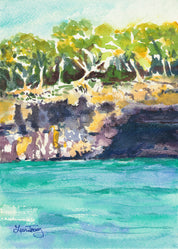 Palma Mallorca Cliffs & Sea - Vibrant Watercolor Giclée Print by Laura Trevey