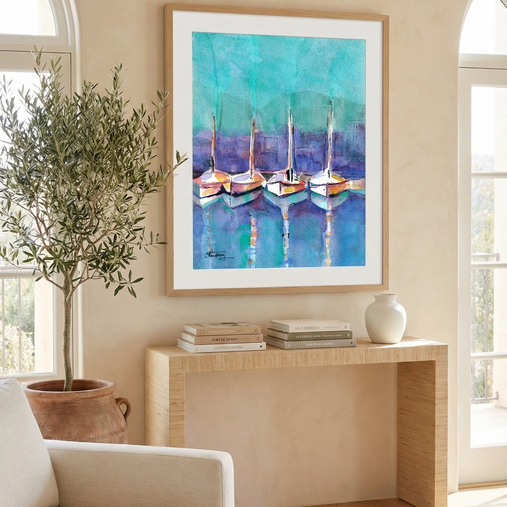 Port de Soller, Mallorca Watercolor Giclee Print by Laura Trevey