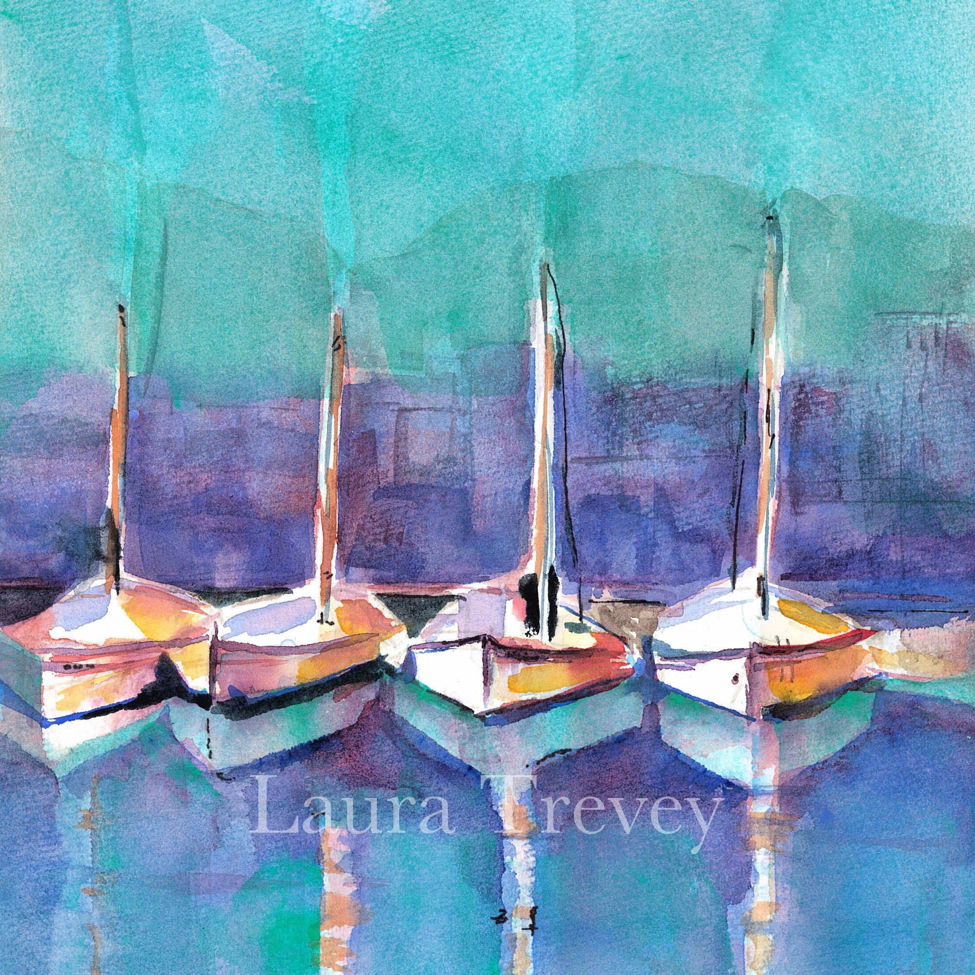 Port de Soller, Mallorca Watercolor Giclee Print by Laura Trevey (view 2)