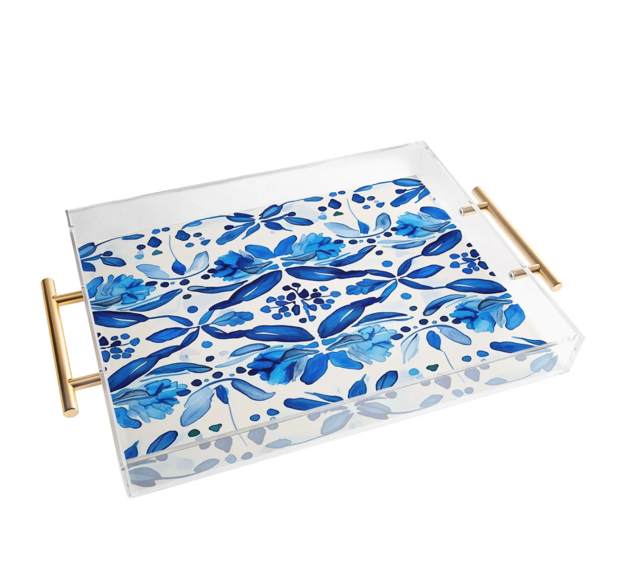 Madrid Mist Acrylic Tray (15.5x12") - Blue & White Spanish Tile Design | Laura Trevey