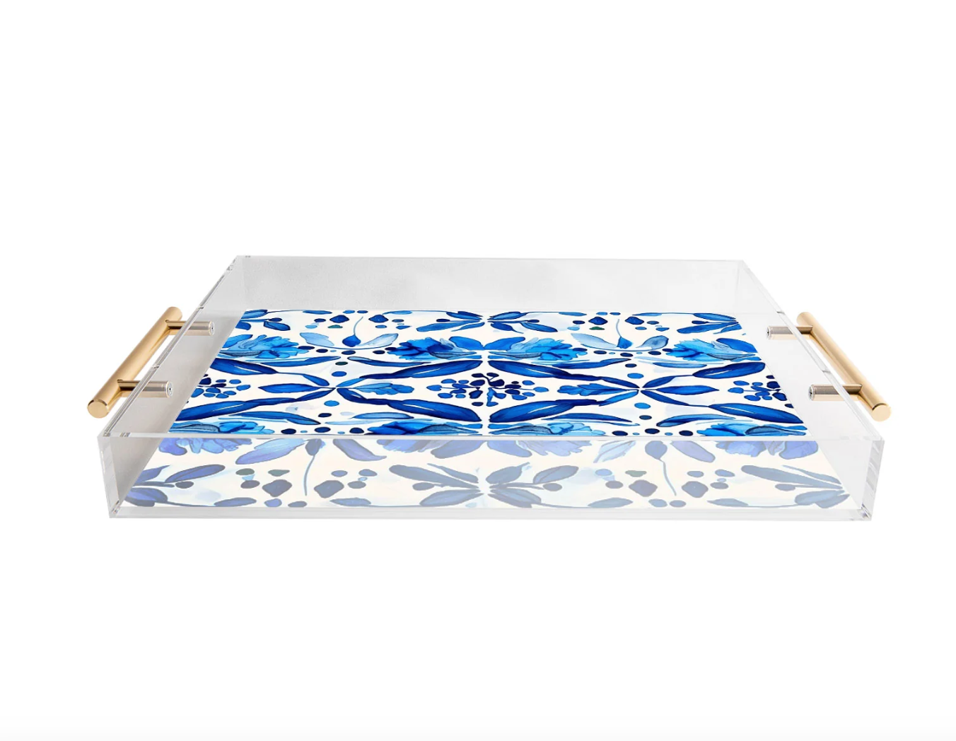 Madrid Mist Acrylic Tray (15.5x12") - Blue & White Spanish Tile Design | Laura Trevey