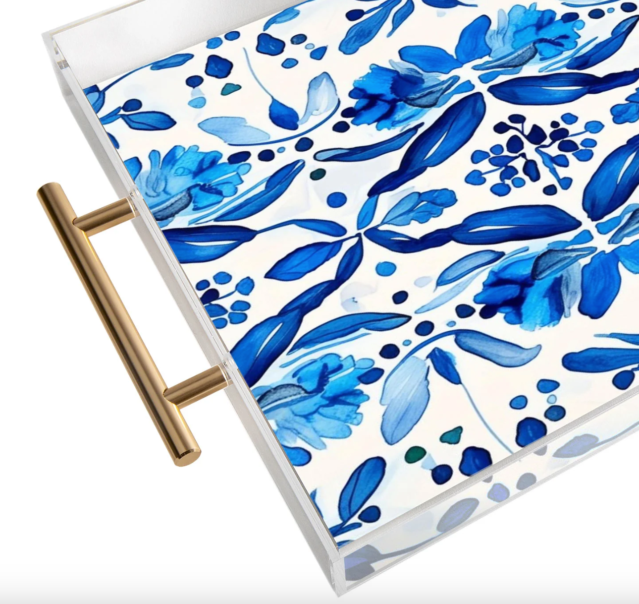 Madrid Mist Acrylic Tray (15.5x12") - Blue & White Spanish Tile Design | Laura Trevey