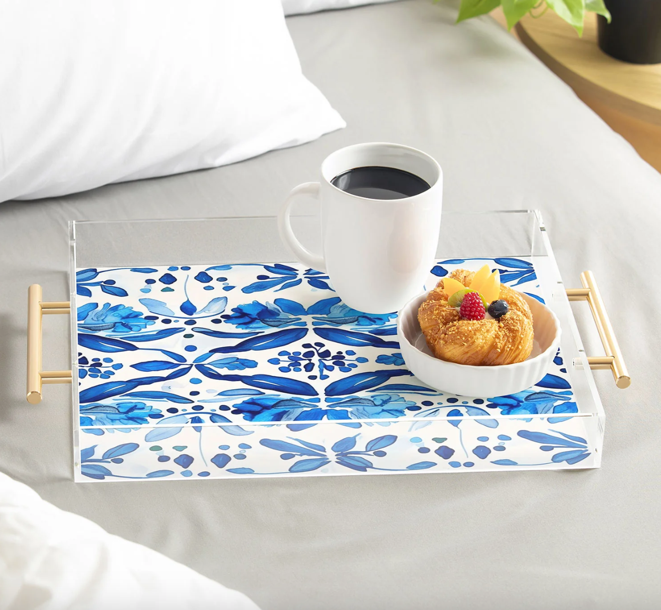 Madrid Mist Acrylic Tray (15.5x12") - Blue & White Spanish Tile Design | Laura Trevey
