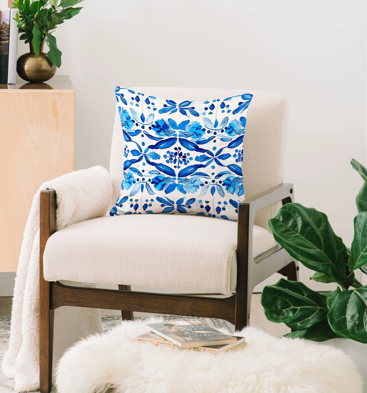 Madrid Mist Blue & White Spanish Tile Throw Pillow
